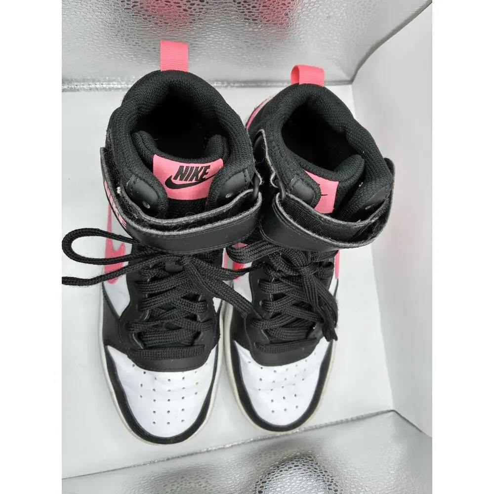 Nike Court Borough Mid 2 GS Sz 5Y White Black Pink Hi Top Sneakers Womens 6.5